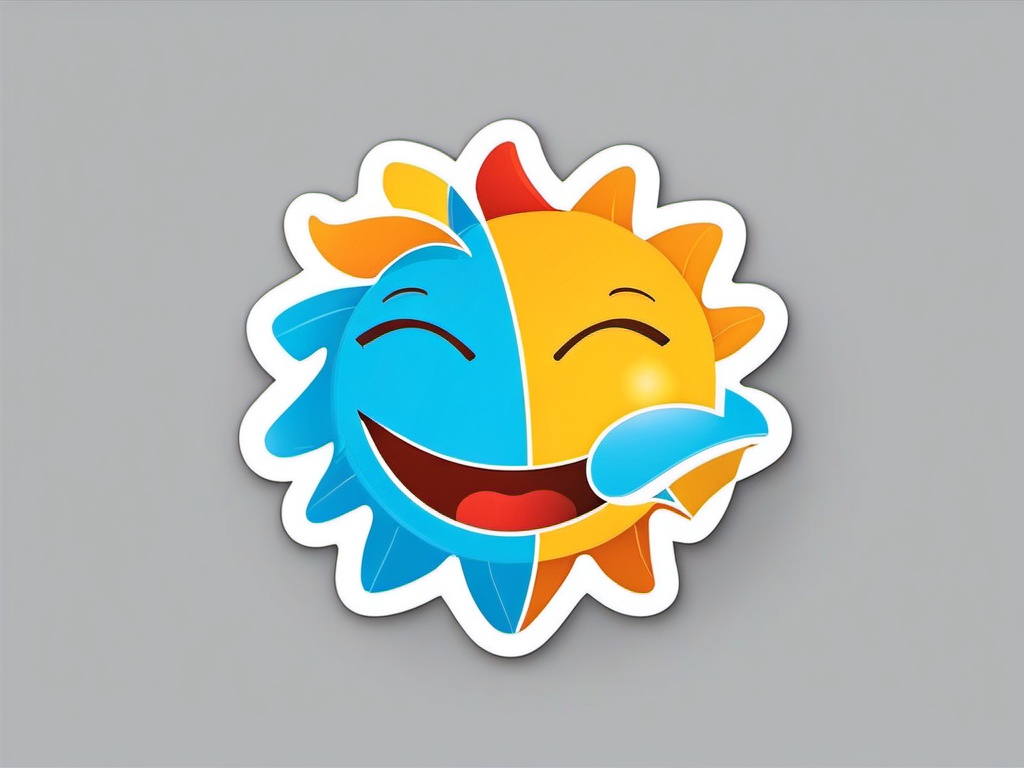 Sun Sticker - Smiling sun icon, ,vector color sticker art,minimal