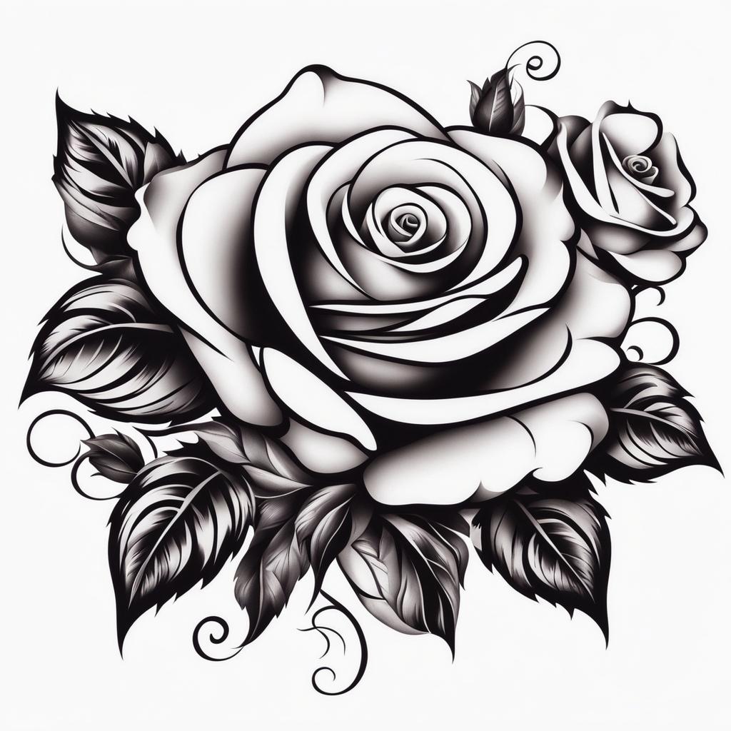 Rose on chest tattoo, Elegant chest tattoos adorned with beautiful roses.  color, tattoo patterns, white clean background