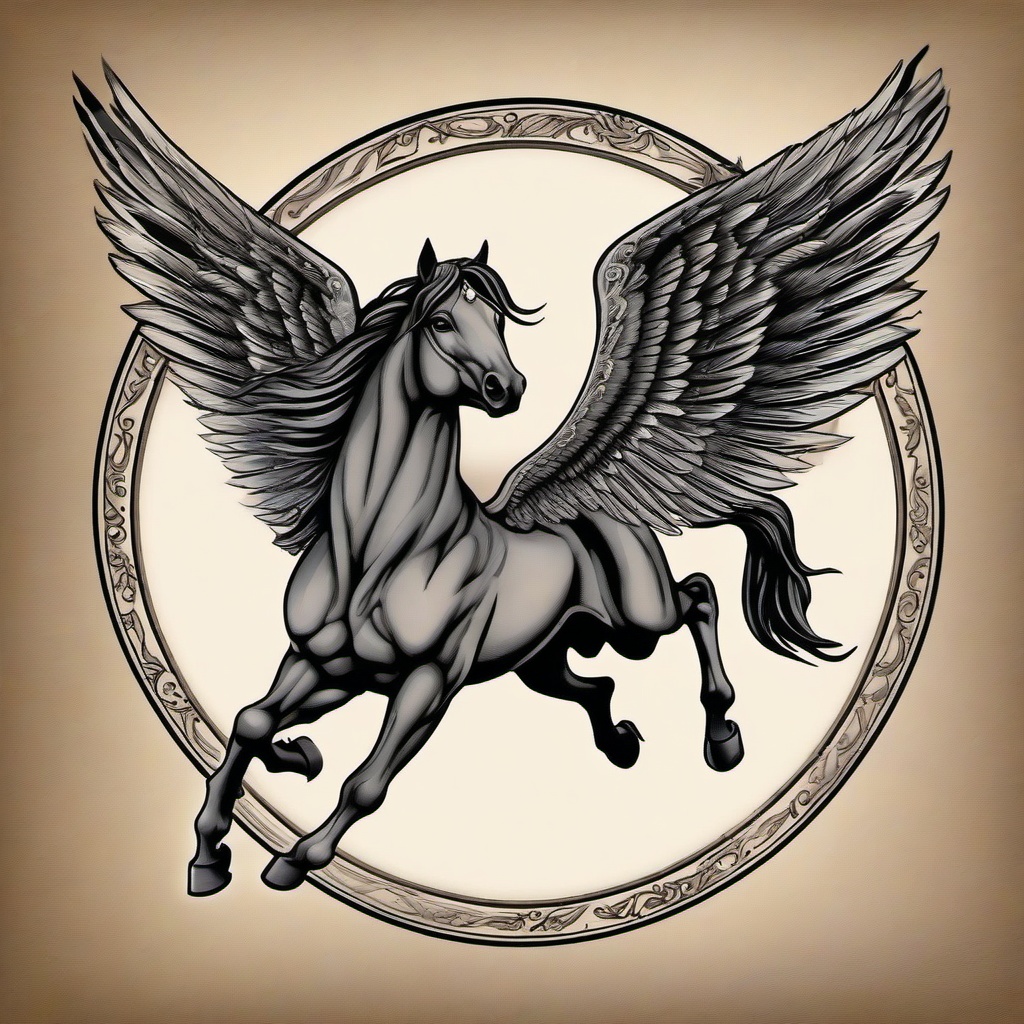 Hercules Pegasus Tattoo - Capture the enchanting flight of Pegasus with a tattoo featuring Hercules' mythical winged steed.  