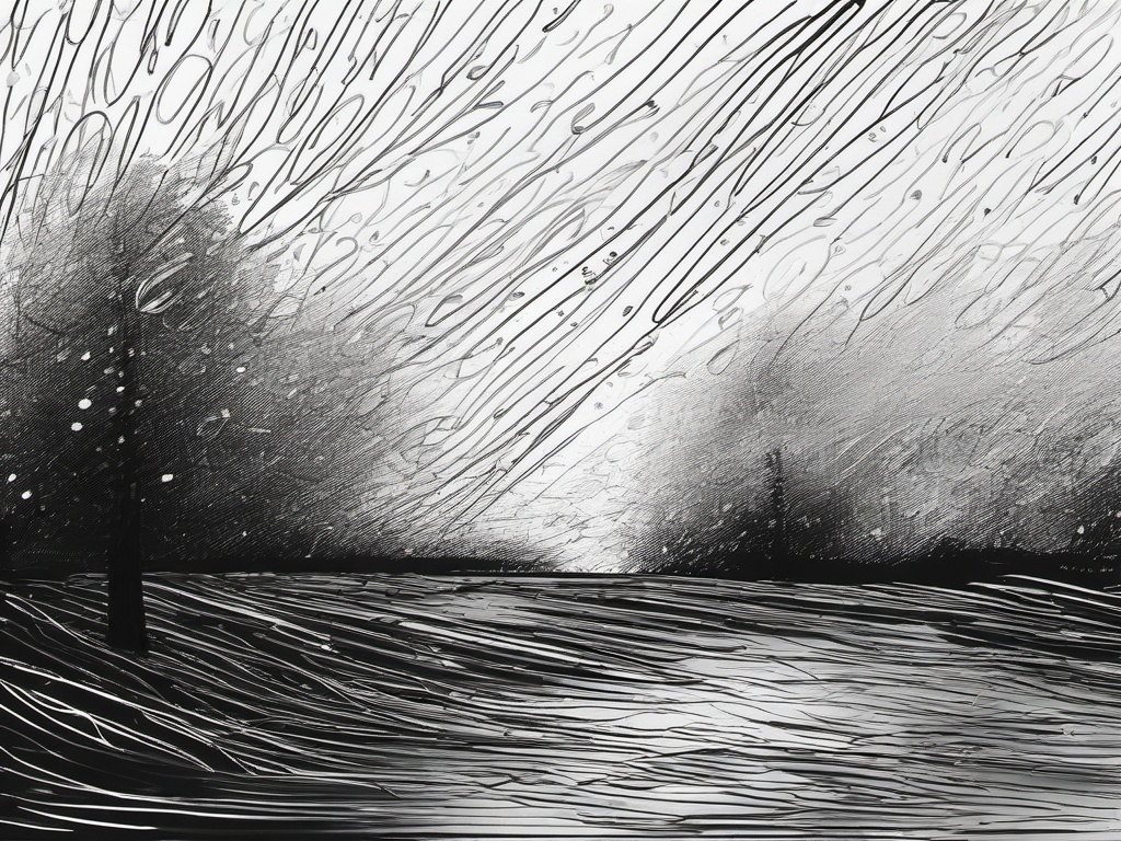 drawing of rain  minimal rough scribbles,doodles,black and white