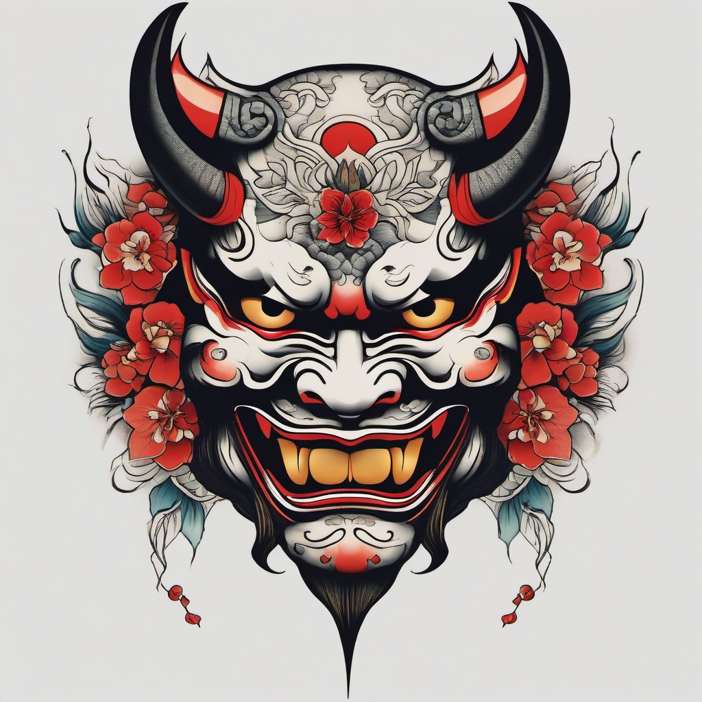 hannya mask japanese traditional tattoo  simple color tattoo,white background,minimal