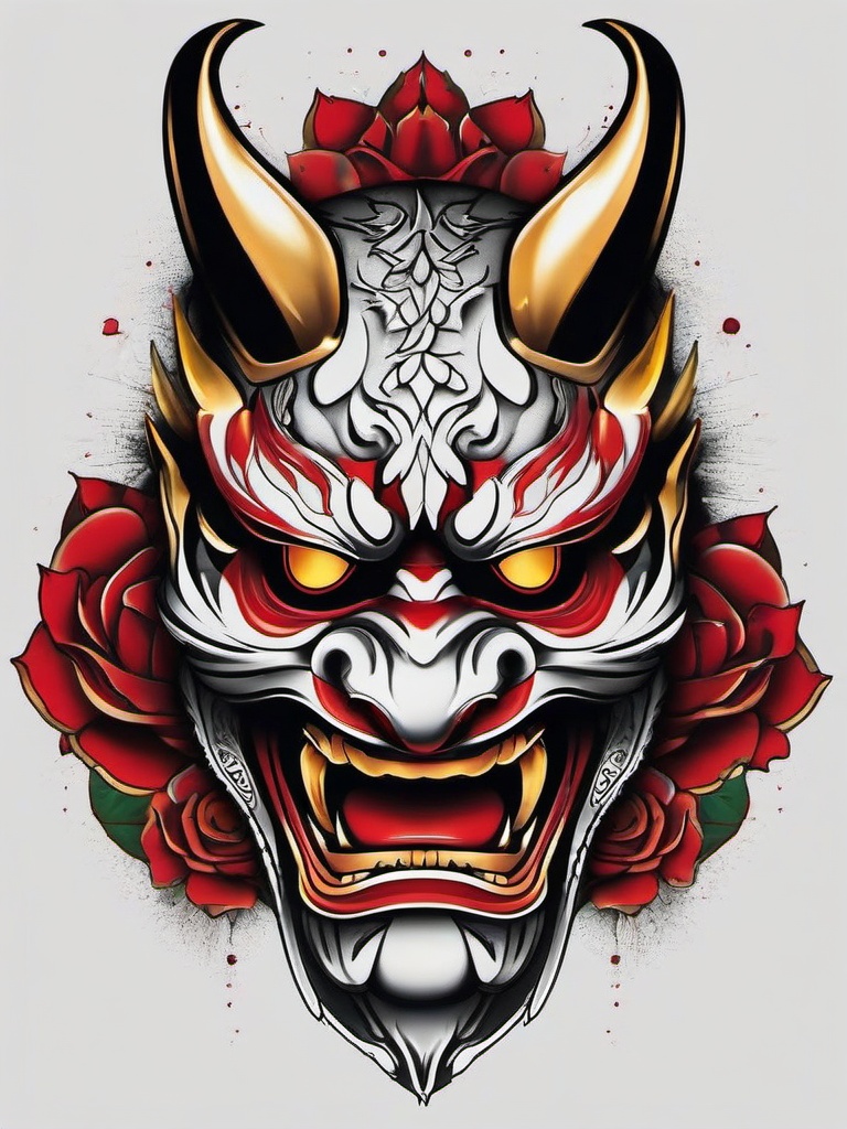 tattoo hannya mask designs  simple color tattoo,white background,minimal