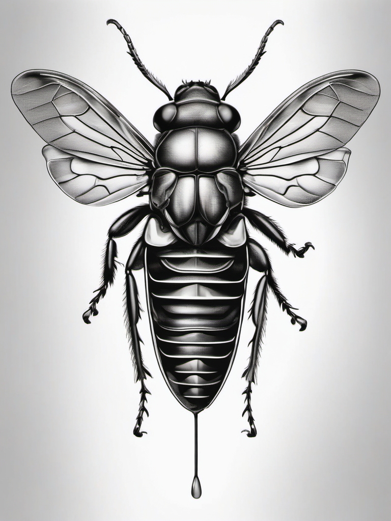 Cicada emerging from its shell ink: Depicting the metamorphosis and rebirth.  black white tattoo, white background