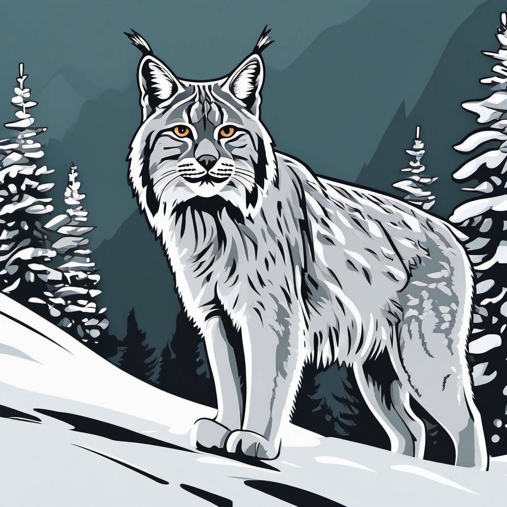 Canada Lynx Clip Art - Canada lynx in the snowy wilderness,  color vector clipart, minimal style