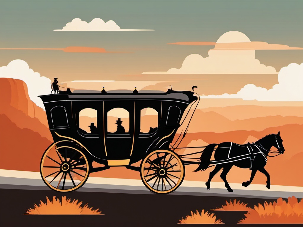 Stagecoach Clipart - A historic stagecoach taking passengers on a scenic route.  transport, color vector clipart, minimal style