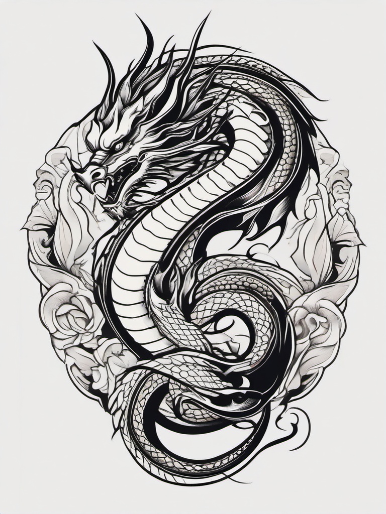 Dragon Tattoo Traditional - Classic and traditional dragon tattoo design.  simple color tattoo,minimalist,white background