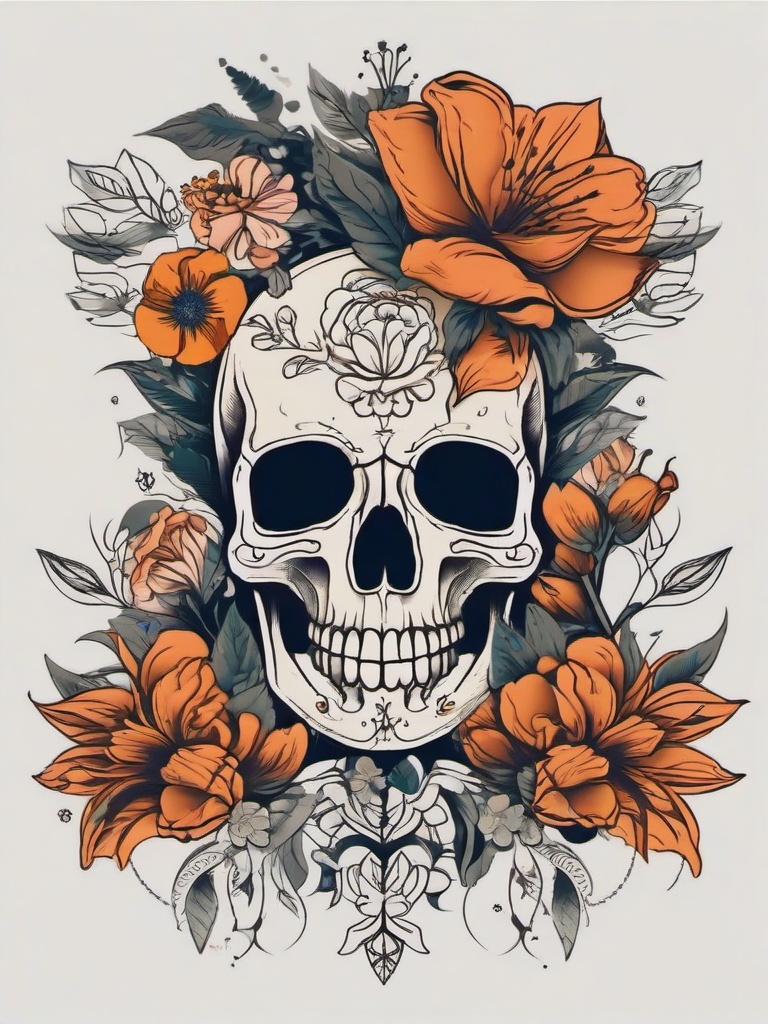 floral skeleton tattoo  simple vector color tattoo