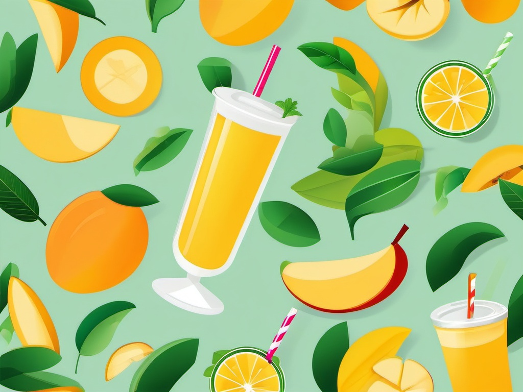 Mango Smoothie with Straw Clipart - A mango smoothie with a straw.  color vector clipart, minimal style