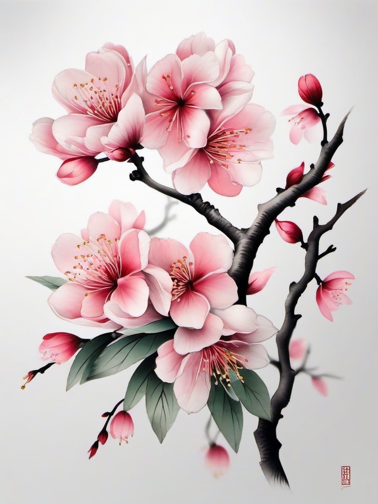 Japanese Tattoo Designs Cherry Blossom - Diverse and creative, exploring various design interpretations of cherry blossoms in Japanese tattoo art.  simple color tattoo,white background,minimal