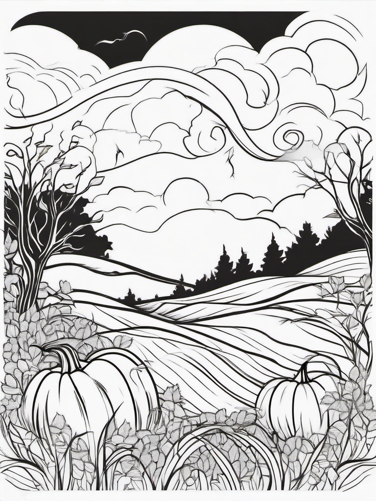 Pumpkin with Lightning Coloring Pages - Stormy Lightning Striking a Pumpkin Patch  minimal black outline printable sheet, coloring page