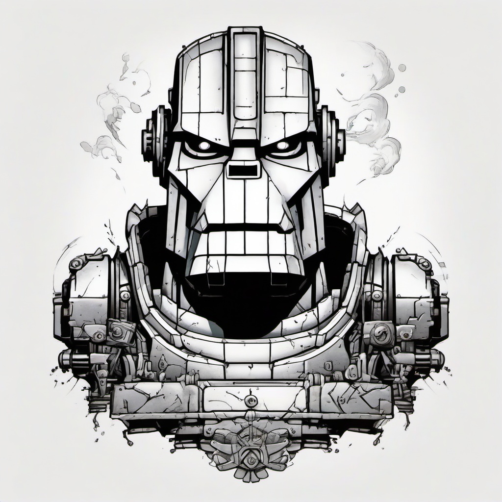 The iron giant head  ,tattoo design, white background