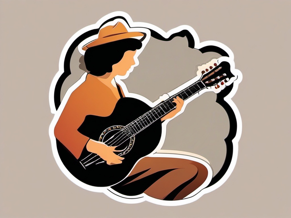 Mandolin Sticker - Strumming the delightful and bright tones of a mandolin, , sticker vector art, minimalist design