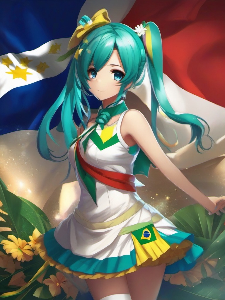 Brazilian Miku - The origins and fanart of brazilian miku with a brazil flag on dress