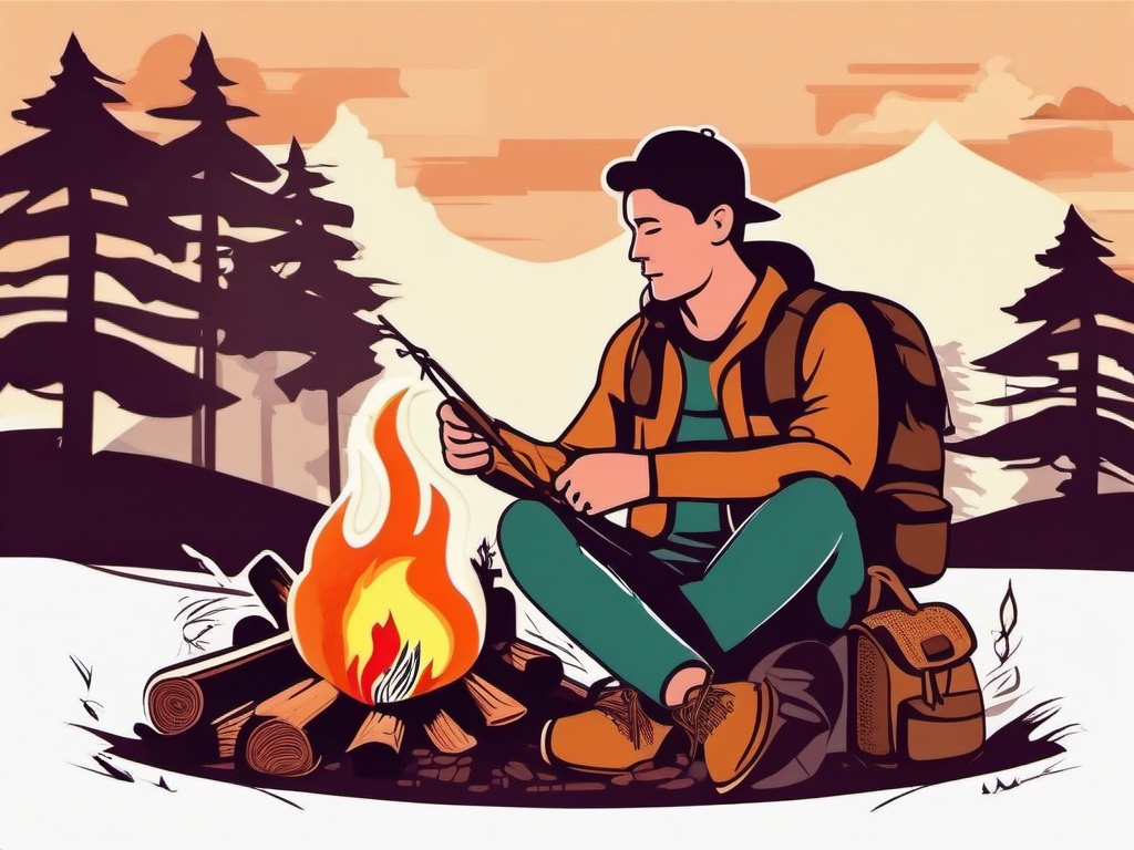 Backpacker with a Campfire Story Clipart - A backpacker telling stories by the campfire.  color vector clipart, minimal style