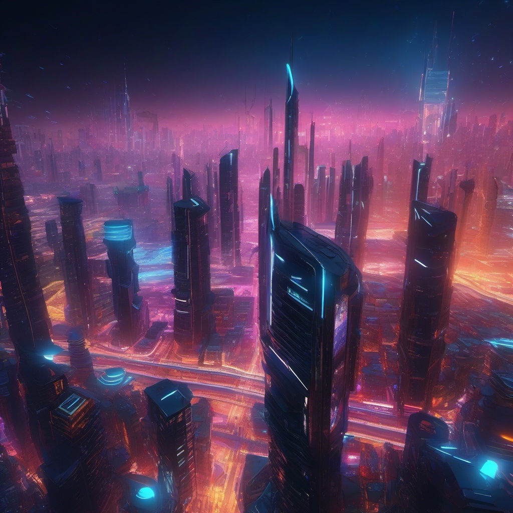 Computer Wallpaper 4K - Futuristic 4K Virtual Cityscape, Cyber Urban Futurism  intricate patterns, splash art, wallpaper art