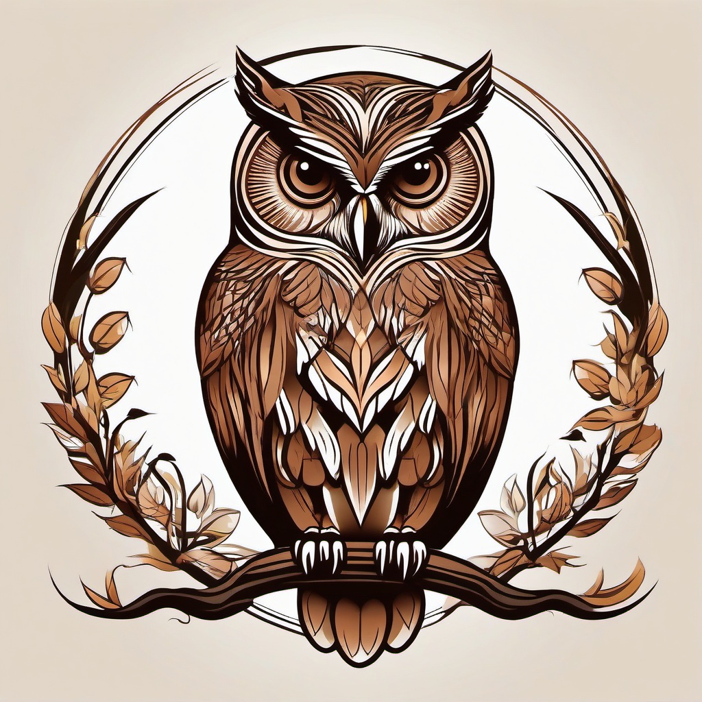 Brown Owl Tattoo - Keep it earthy and natural with a tattoo featuring a charming brown owl.  simple color tattoo,vector style,white background