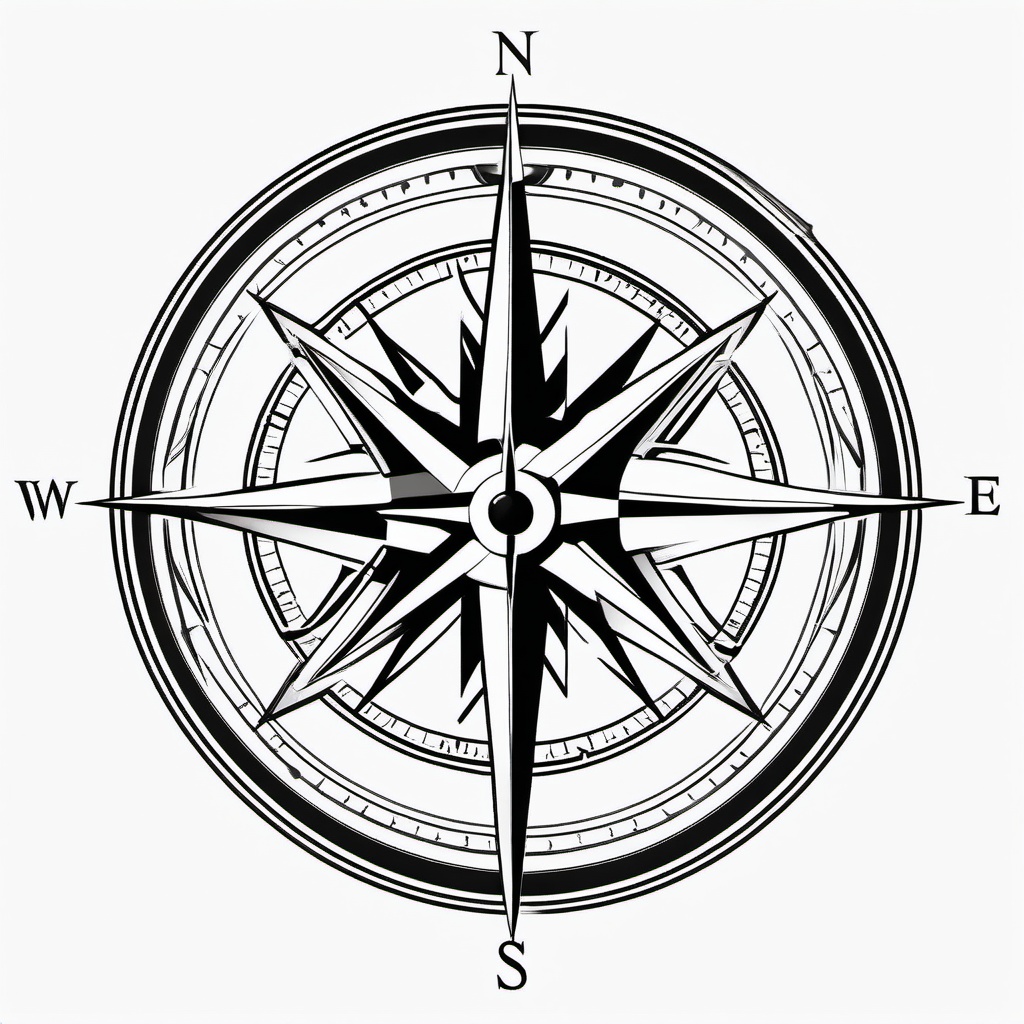 Compass Picture Tattoo - Photorealistic representation of a compass.  simple vector tattoo,minimalist,white background