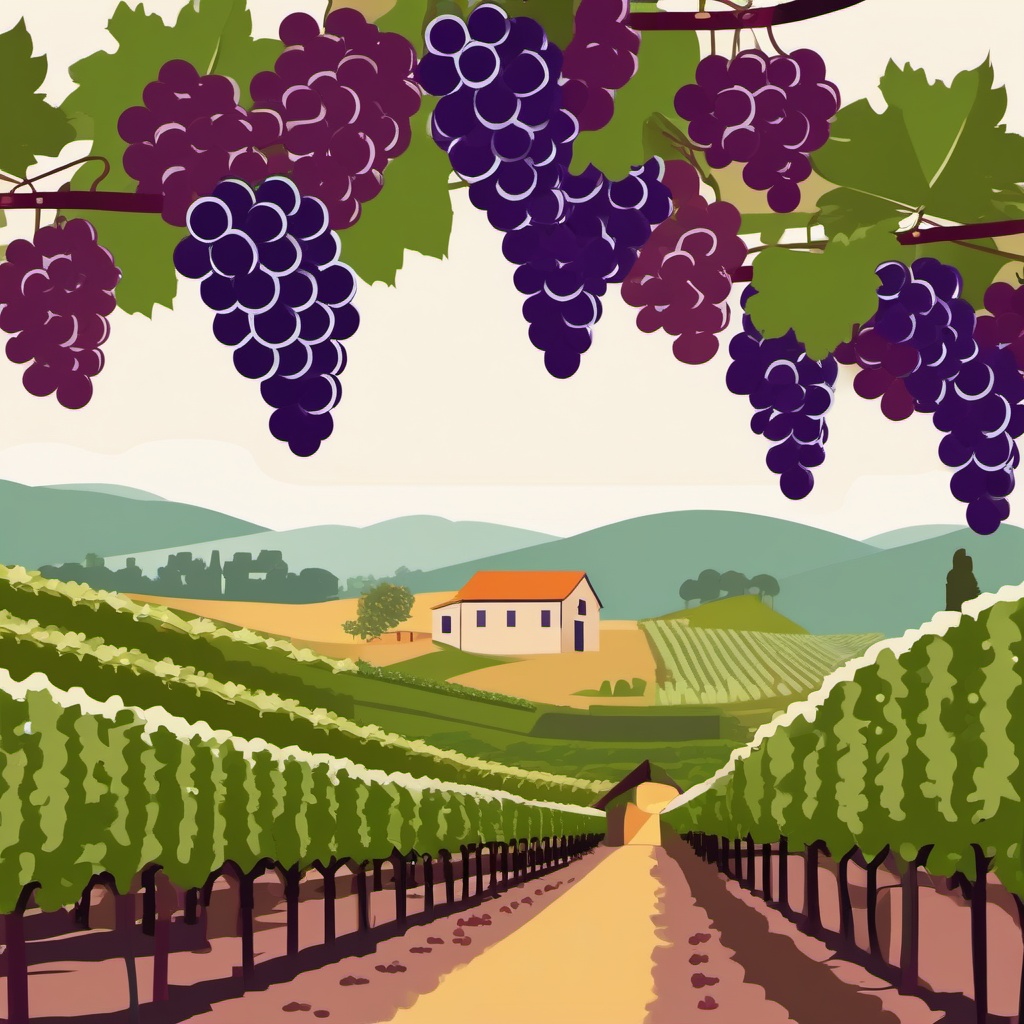 Grape Harvest in Vineyard Clipart - Grapes being harvested in a vineyard.  color vector clipart, minimal style