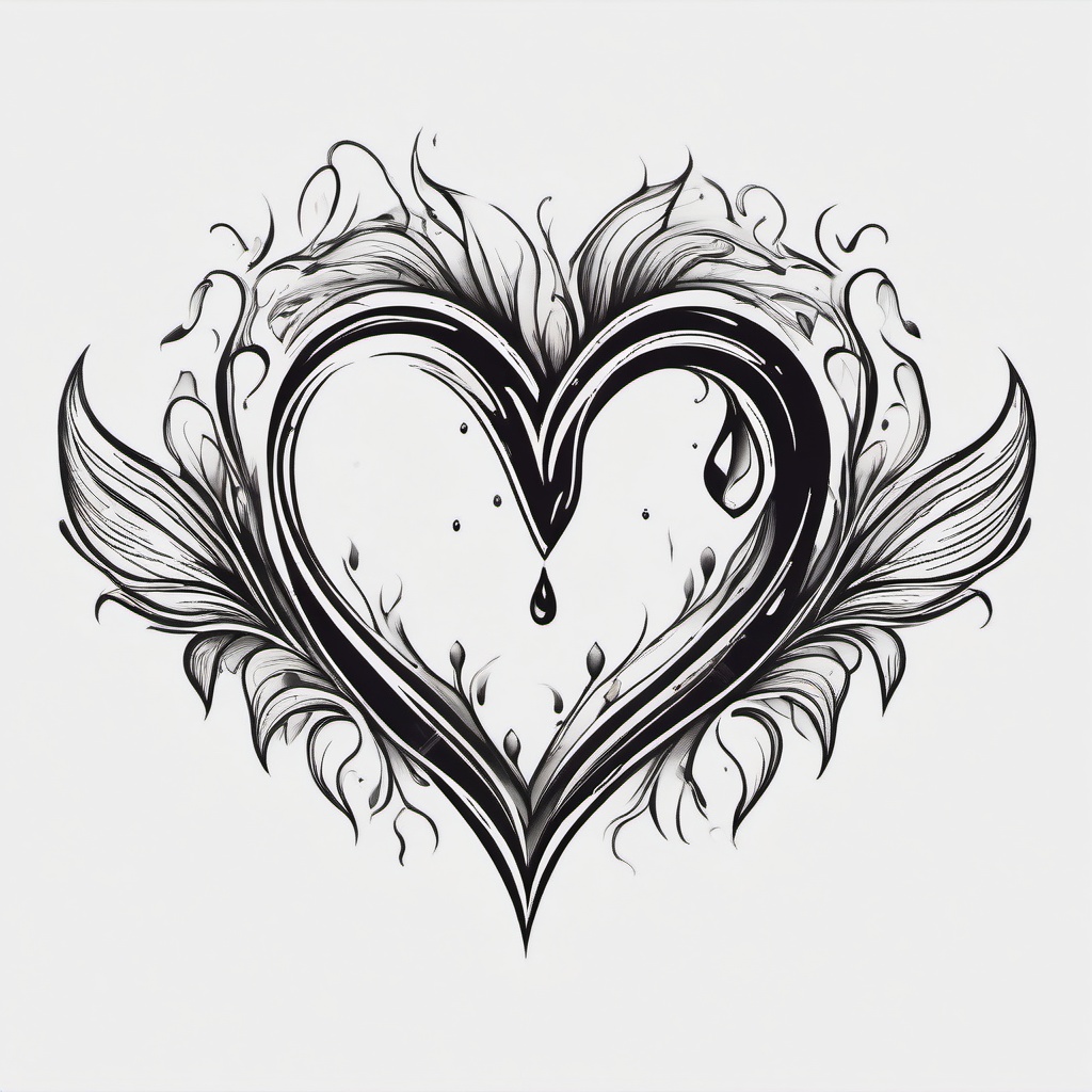 Crying heart tattoo, Weeping heart, shedding tears of love, pain, or joy, engraved in ink. , tattoo color art, clean white background