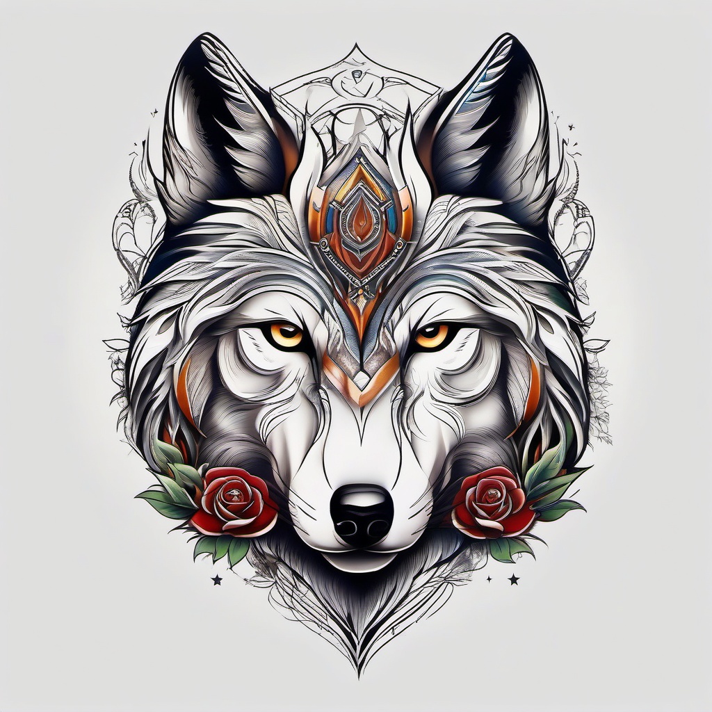 Wolf and Owl Tattoo,union of the owl and the strength of the wolf, tribute to intellect and courage. , color tattoo design, white clean background