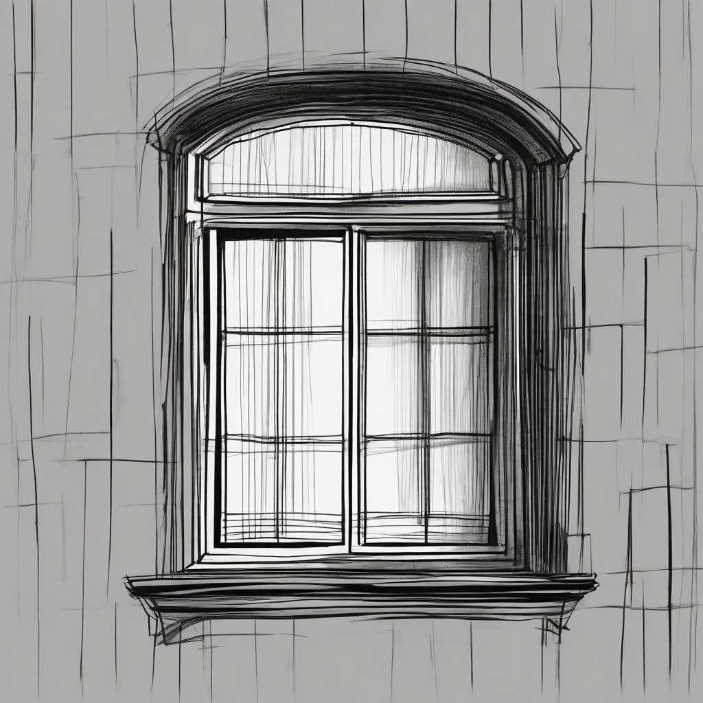 drawing of a window  minimal rough scribbles,doodles,black and white