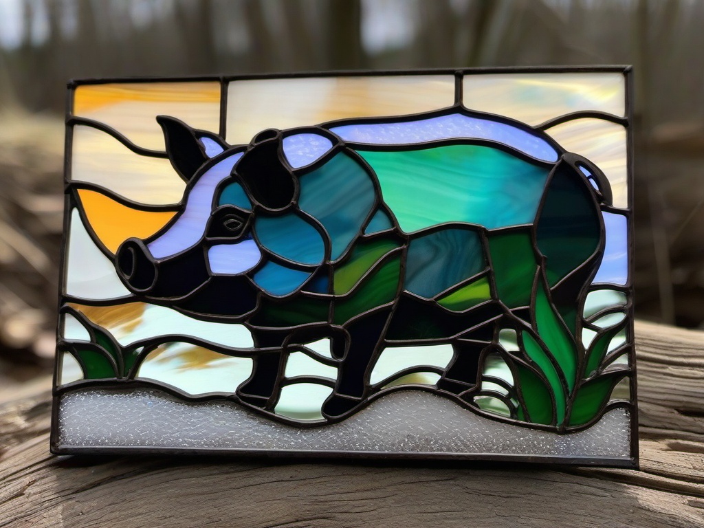 Stained Glass Barn Pig - Pig wallowing in mud  