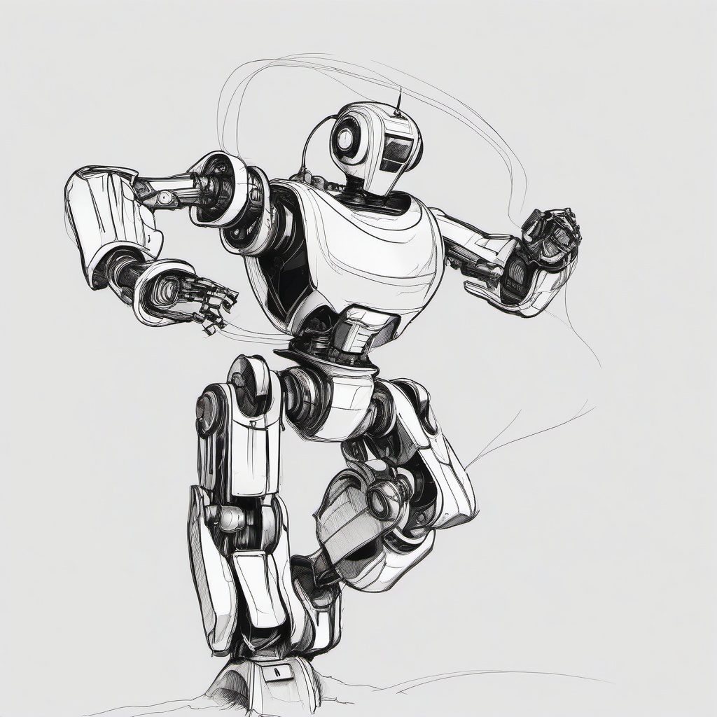 drawing of a robot dancing  minimal rough sketch scribbles,doodles,black and white