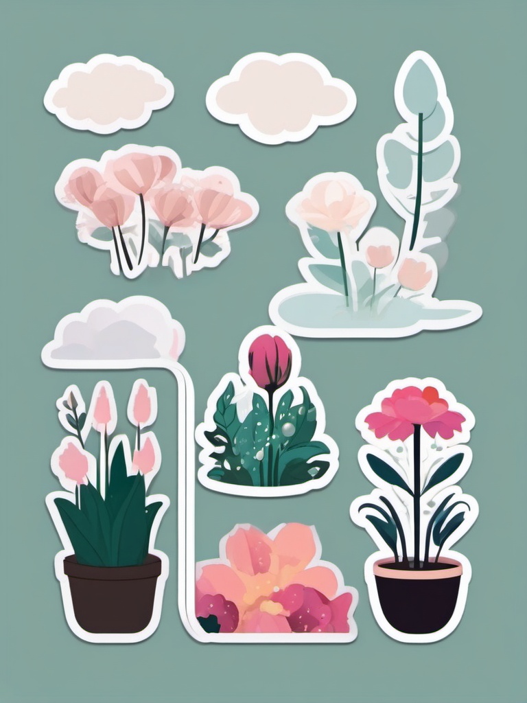 Rainy garden sticker- Droplets on petals, , sticker vector art, minimalist design