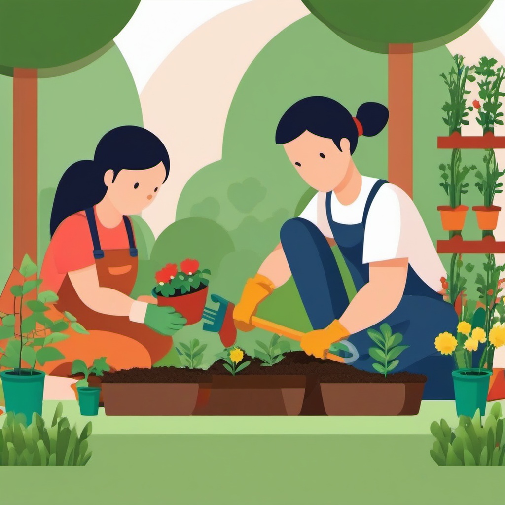 Gardening Together clipart - Family gardening together, ,vector color clipart,minimal