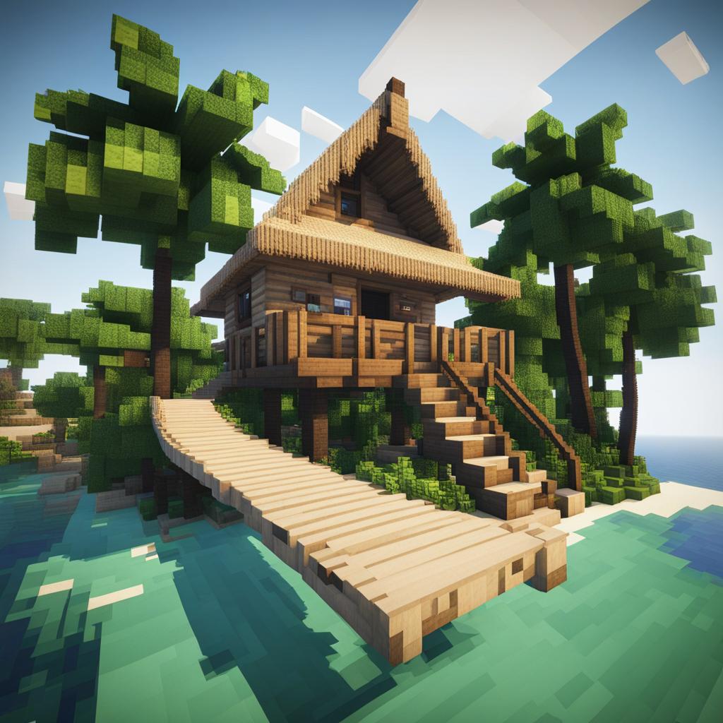 tropical beach hut with a hammock and palm trees - minecraft house design ideas 