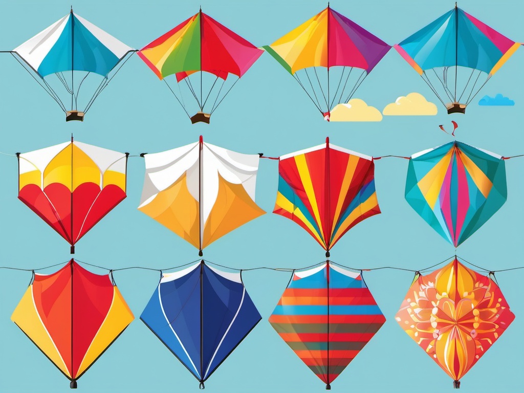 Colorful Kites clipart - Brightly colored kites in the sky, ,vector color clipart,minimal