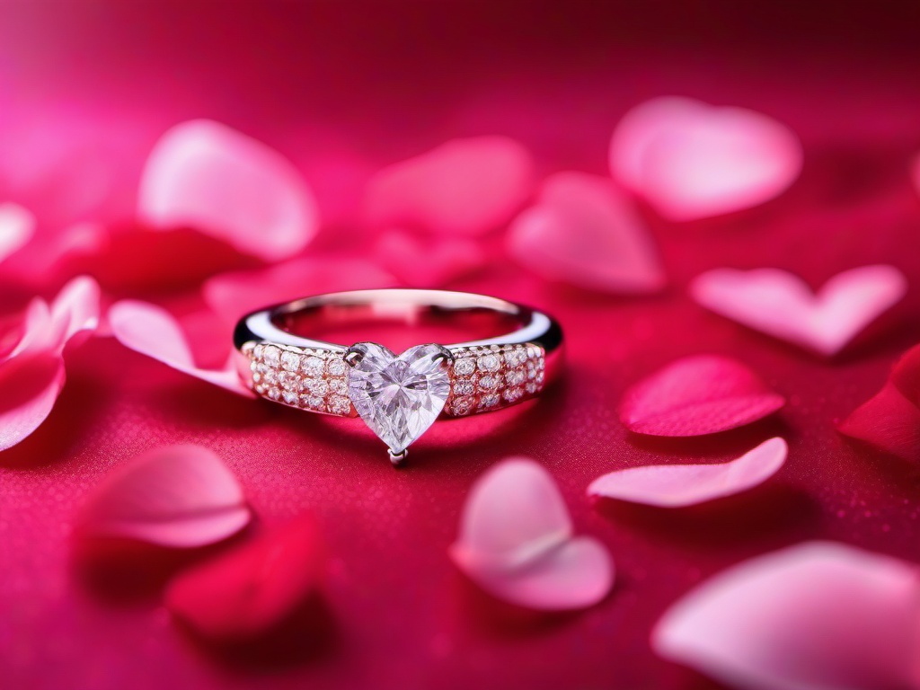 Valentines Day background - Sparkling diamond ring on a rose petal background  aesthetic background wallpaper