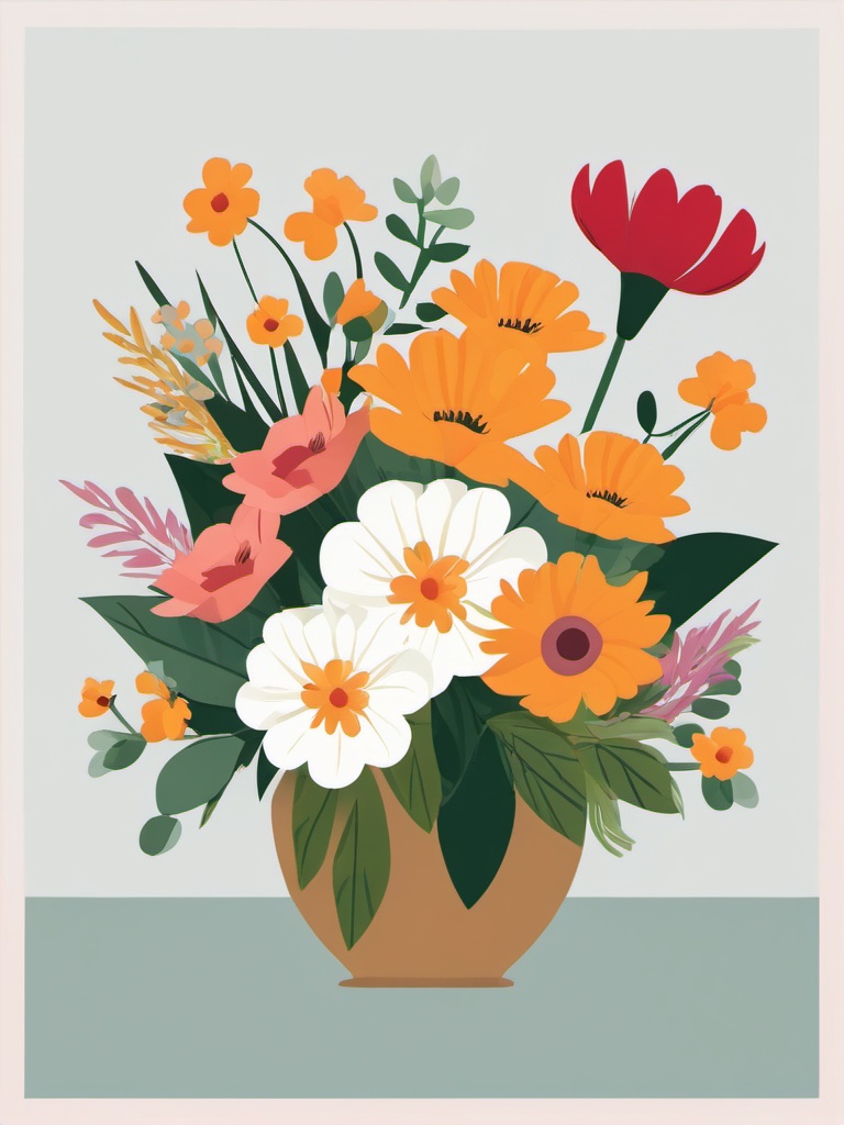 Flower Bouquet Clipart,Illustrating a floral arrangement with flower bouquet clipart  simple, 2d flat