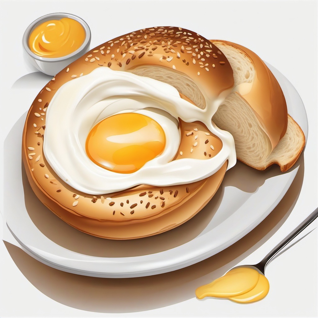 Breakfast clipart - Bagel with cream cheese.  vector style illustration, white background