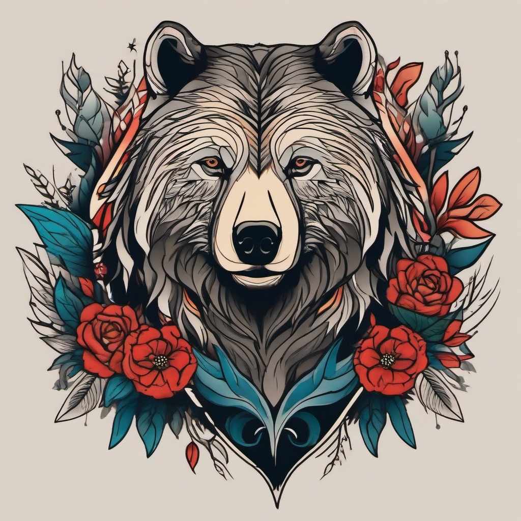 bear and wolf tattoo  simple vector color tattoo