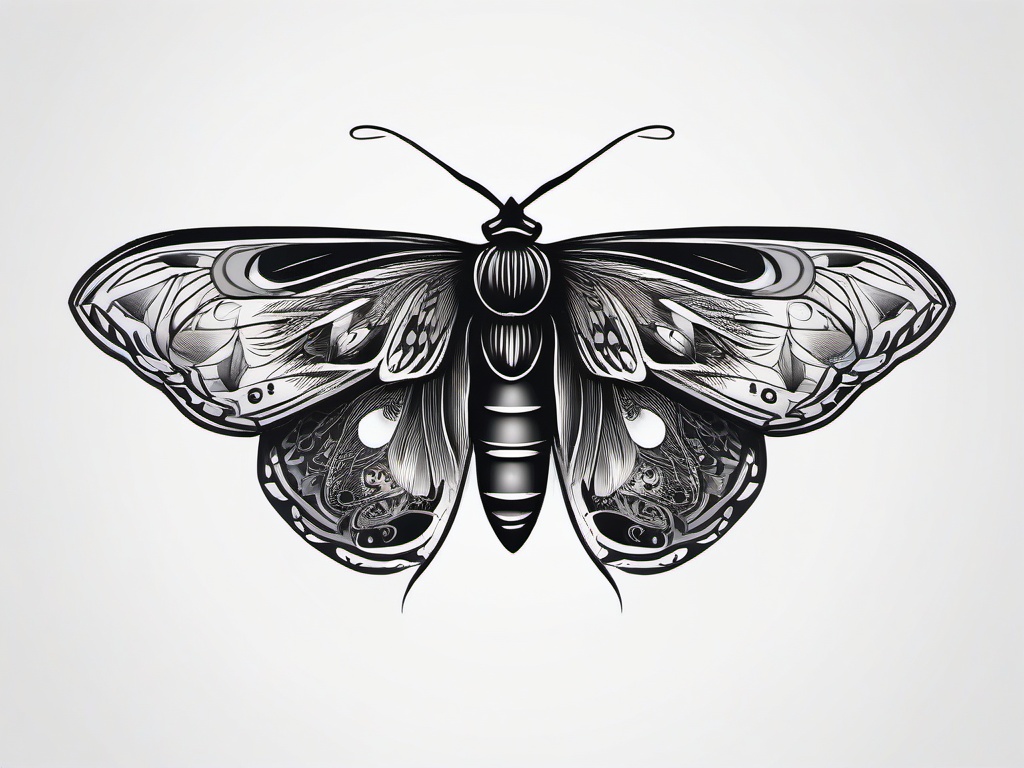 Black Moth Tattoo - Symbolize mystery and transformation with a tattoo featuring a striking black moth design.  simple vector color tattoo, minimal, white background