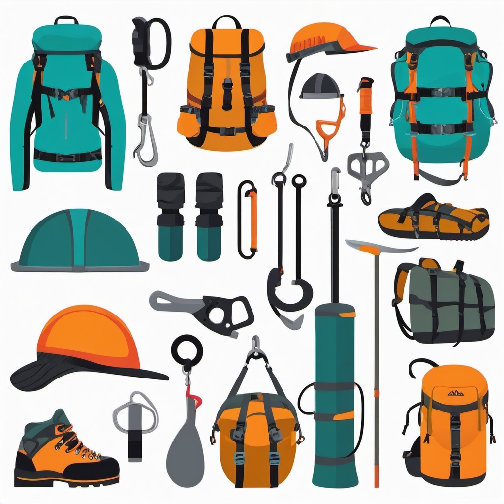 Mountain Climbing Gear Clipart - Climbing gear for scaling rocky peaks.  color vector clipart, minimal style