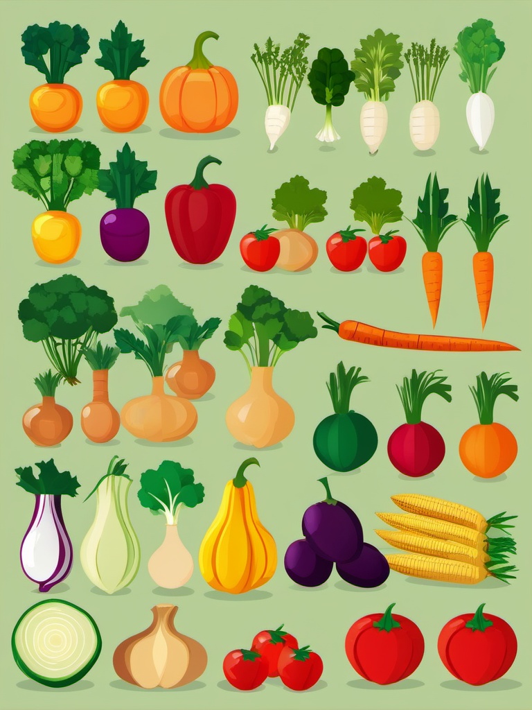 Harvest Vegetables clipart - Variety of harvested vegetables, ,vector color clipart,minimal