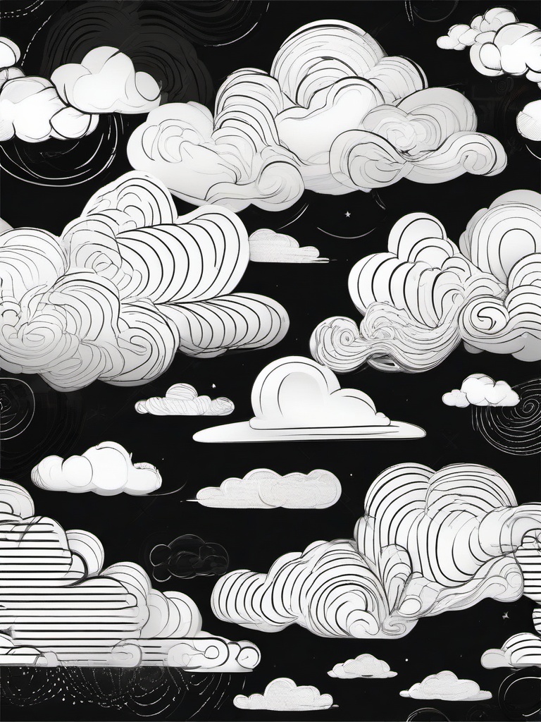 drawing of cartoon clouds  minimal rough sketch scribbles,doodles,black and white