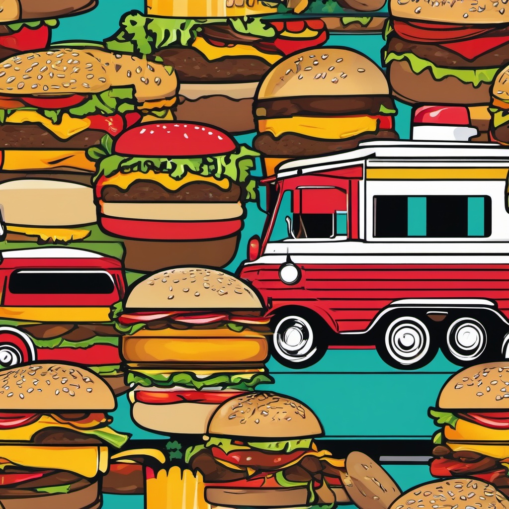 Burger clipart - colorful food truck serving burgers  