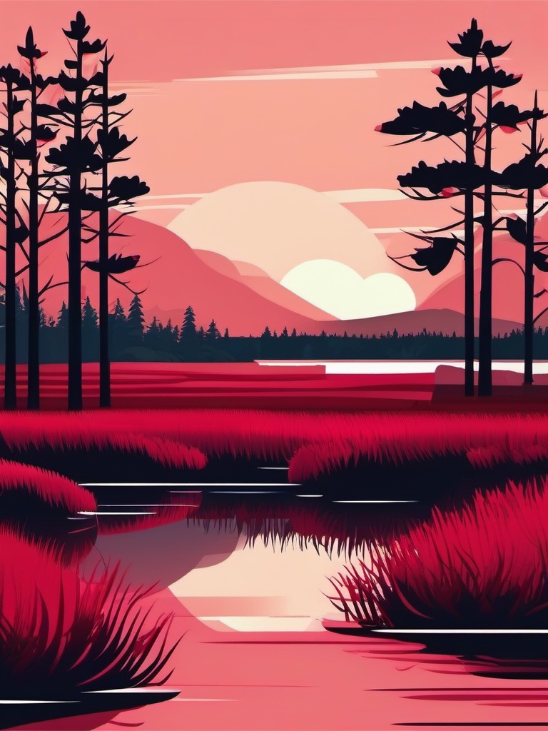 Cranberry Bog Scene Clipart - A scenic cranberry bog landscape.  color vector clipart, minimal style