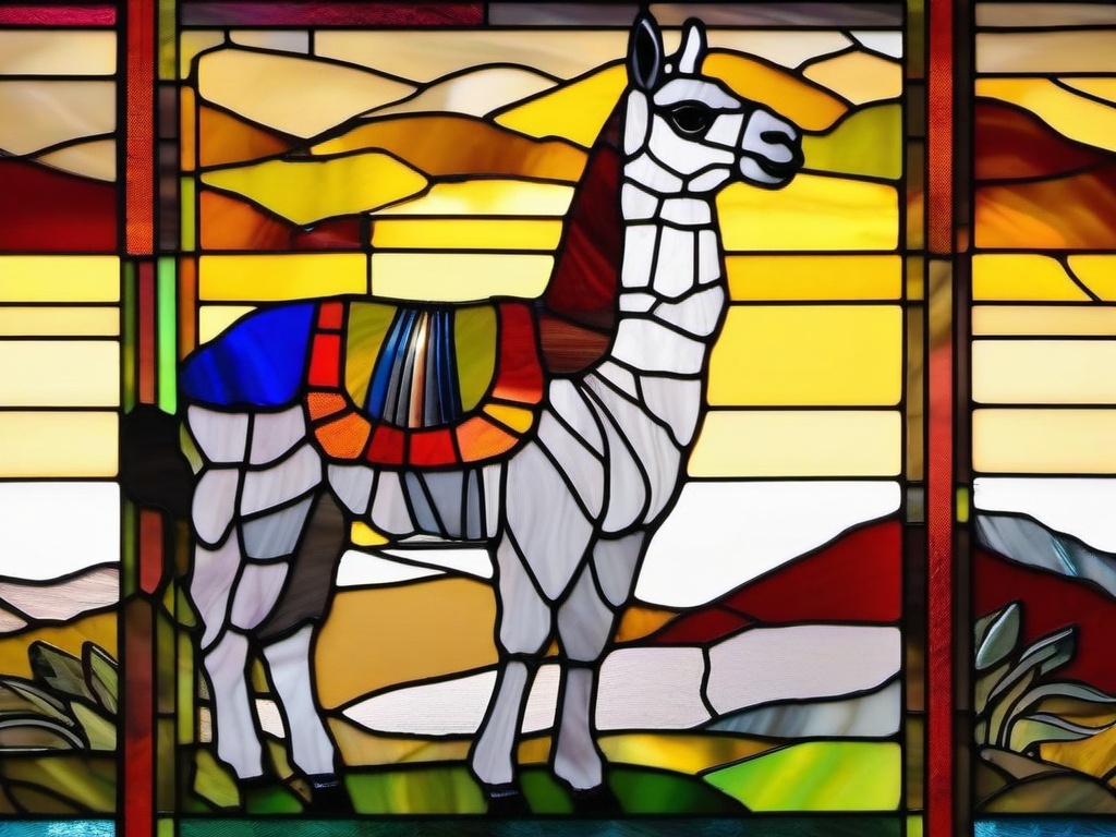 Stained Glass Llama - Llama in Andean landscape  