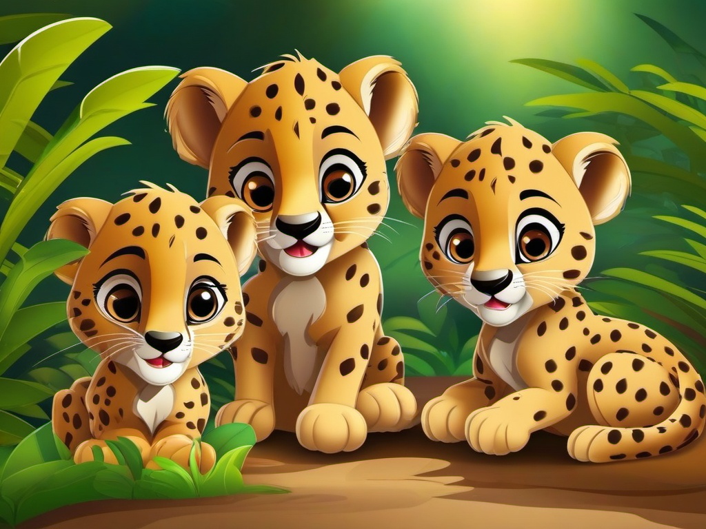 Cheetah Cubs Cartoon - Cartoon of cheetah cubs playing  