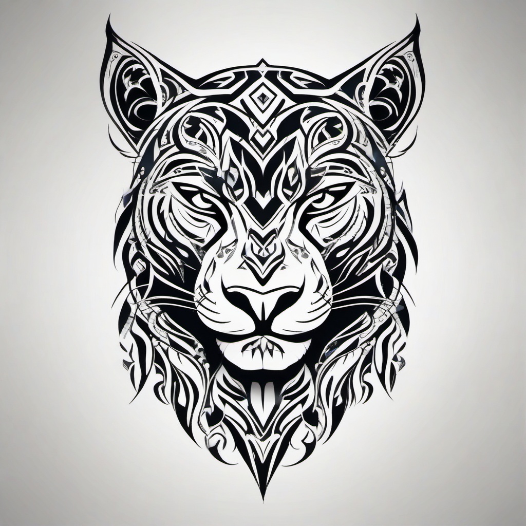 Panther Tribal Tattoo-Intricate and tribal-inspired representation of a panther in tattoo art.  simple color tattoo,white background