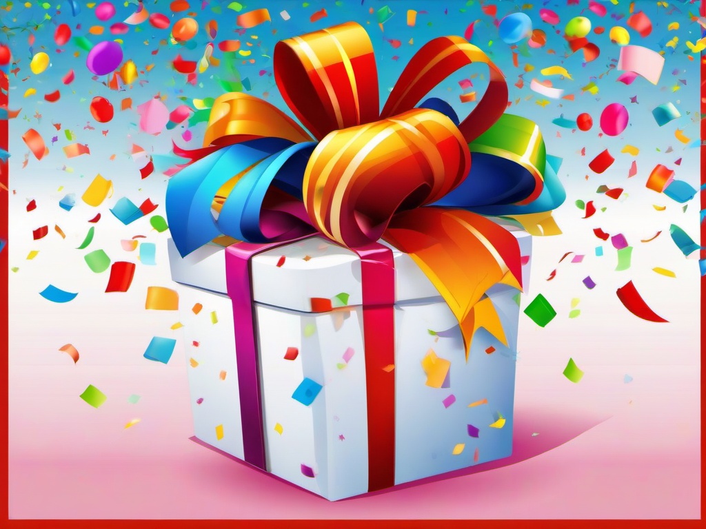 Present clipart - colorful present surrounded by confetti  