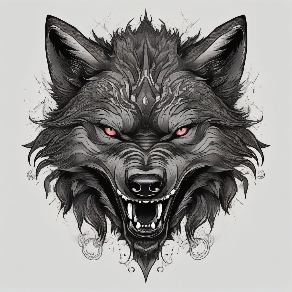 Black wolf with fangs  ,tattoo design, white background