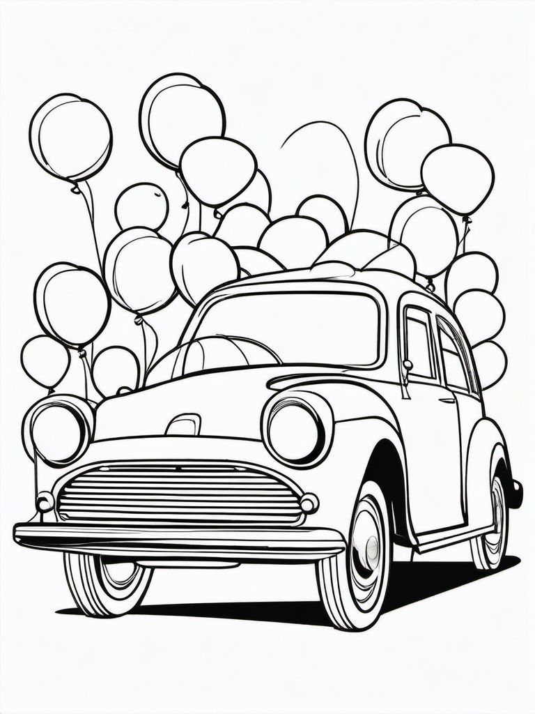 Car with Balloons Coloring Pages - Festive Car Surrounded by Balloons  minimal black outline printable sheet, coloring page