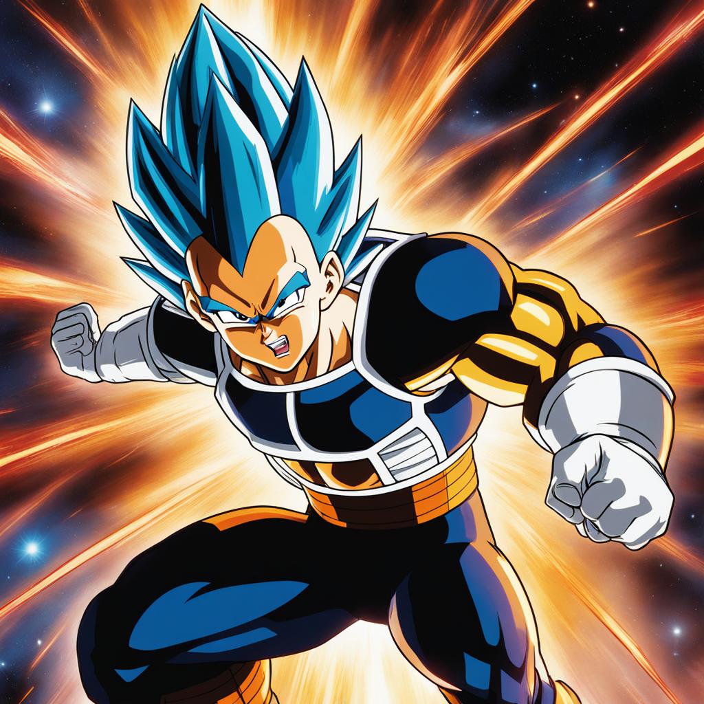 vegeta charges up an energy attack in the midst of a fierce intergalactic battle. 