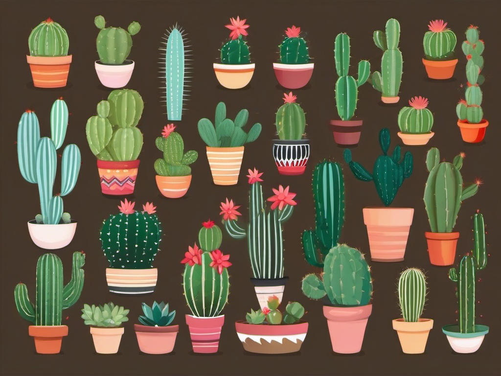 Cactus clipart - group of cacti in different shapes  