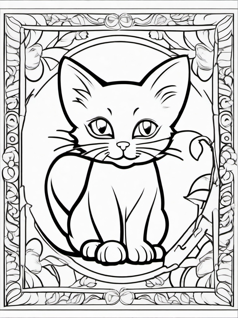 Kitty and Mouse Coloring Pages - Playful Kitten with a Tiny Mouse  minimal black outline printable sheet, coloring page